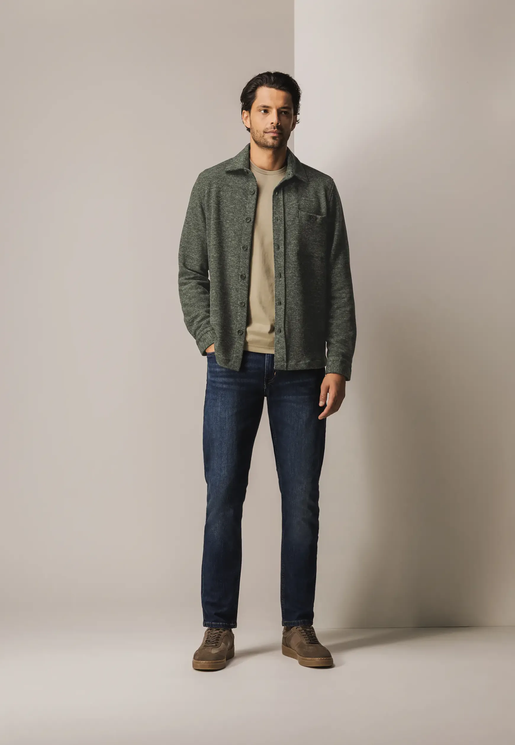 Gemêleerd overshirt met visgraatstructuur