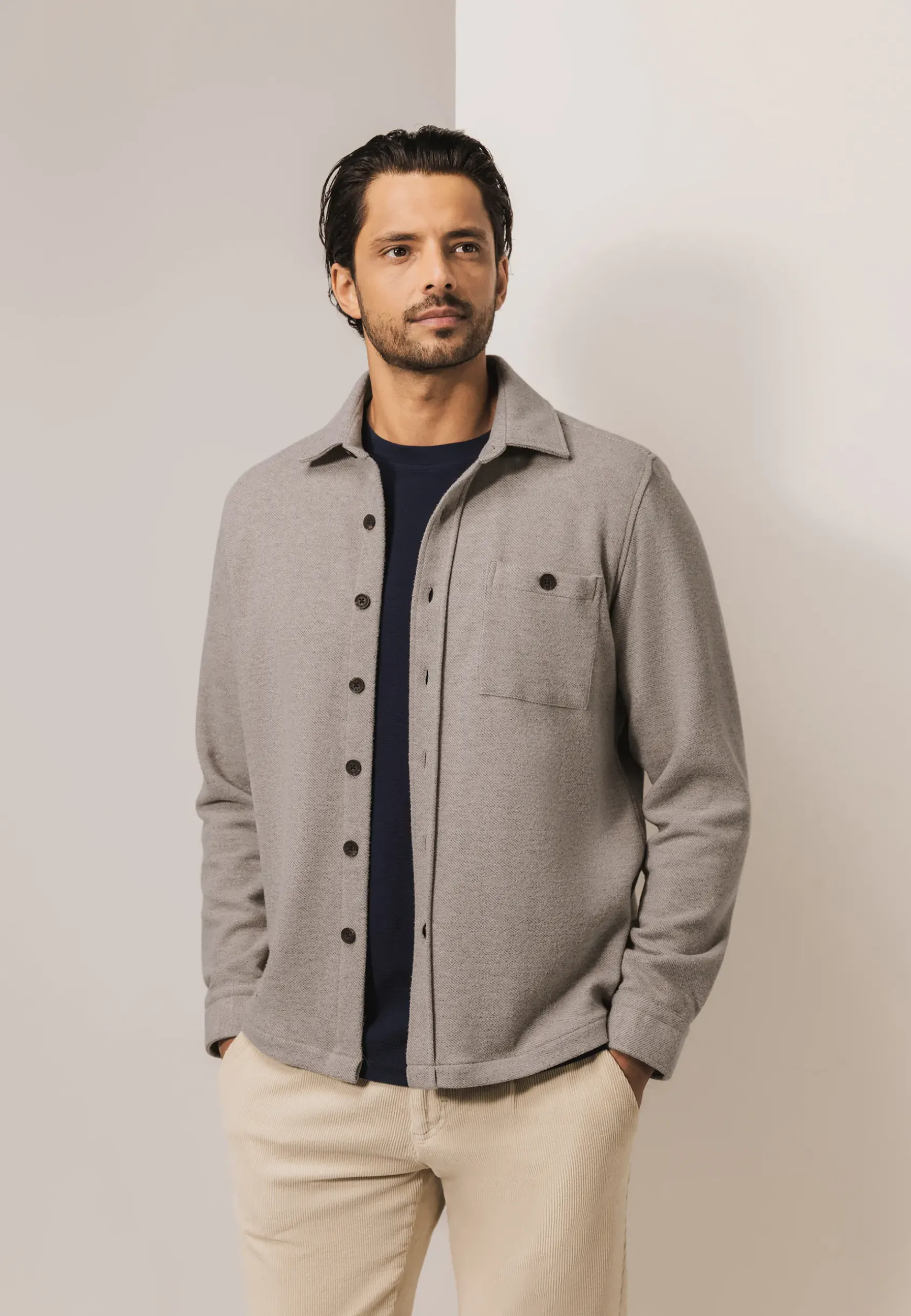 Gemêleerd overshirt met visgraatstructuur