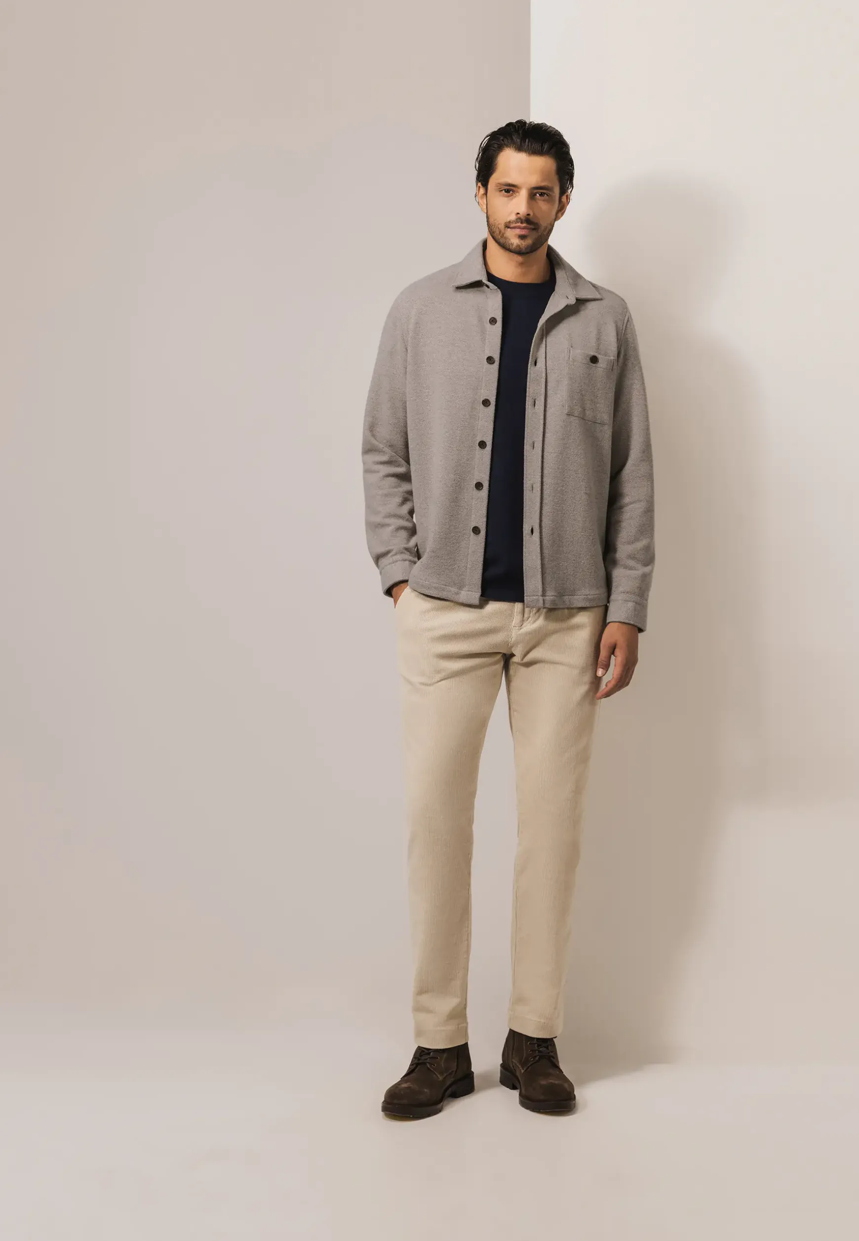 Gemêleerd overshirt met visgraatstructuur
