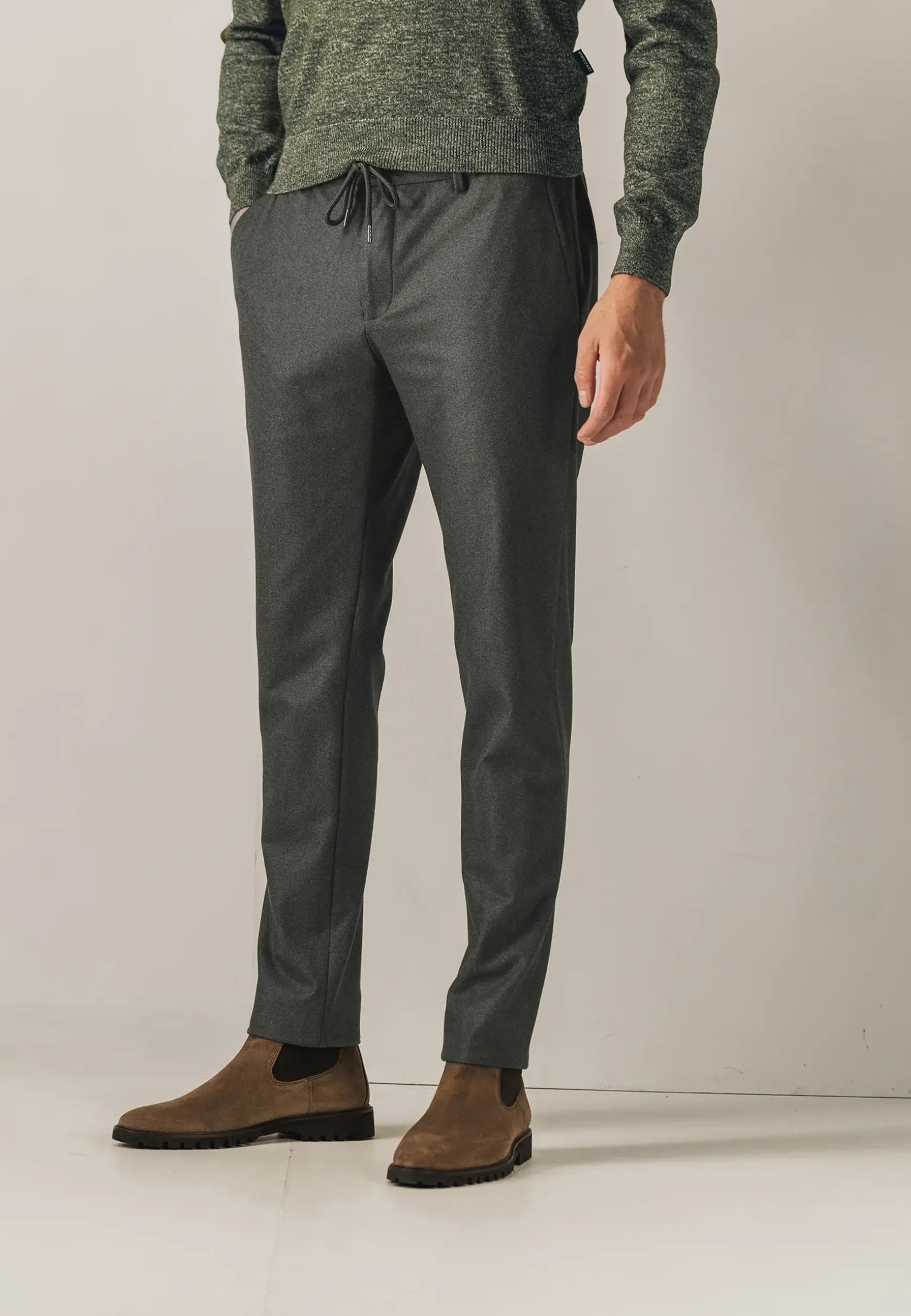 Gemêleerde chino in stretchstof