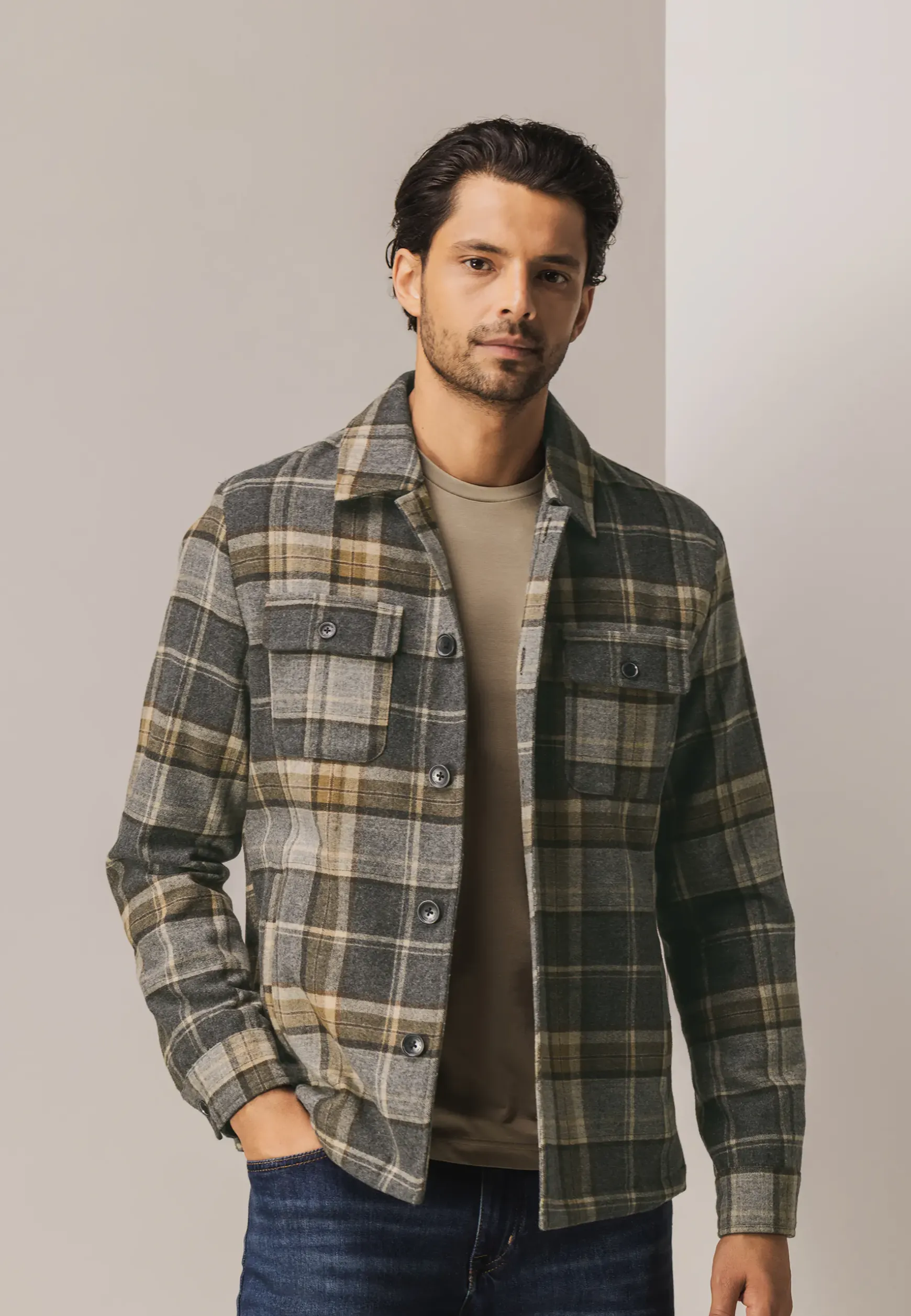 Geruit overshirt van wolmix