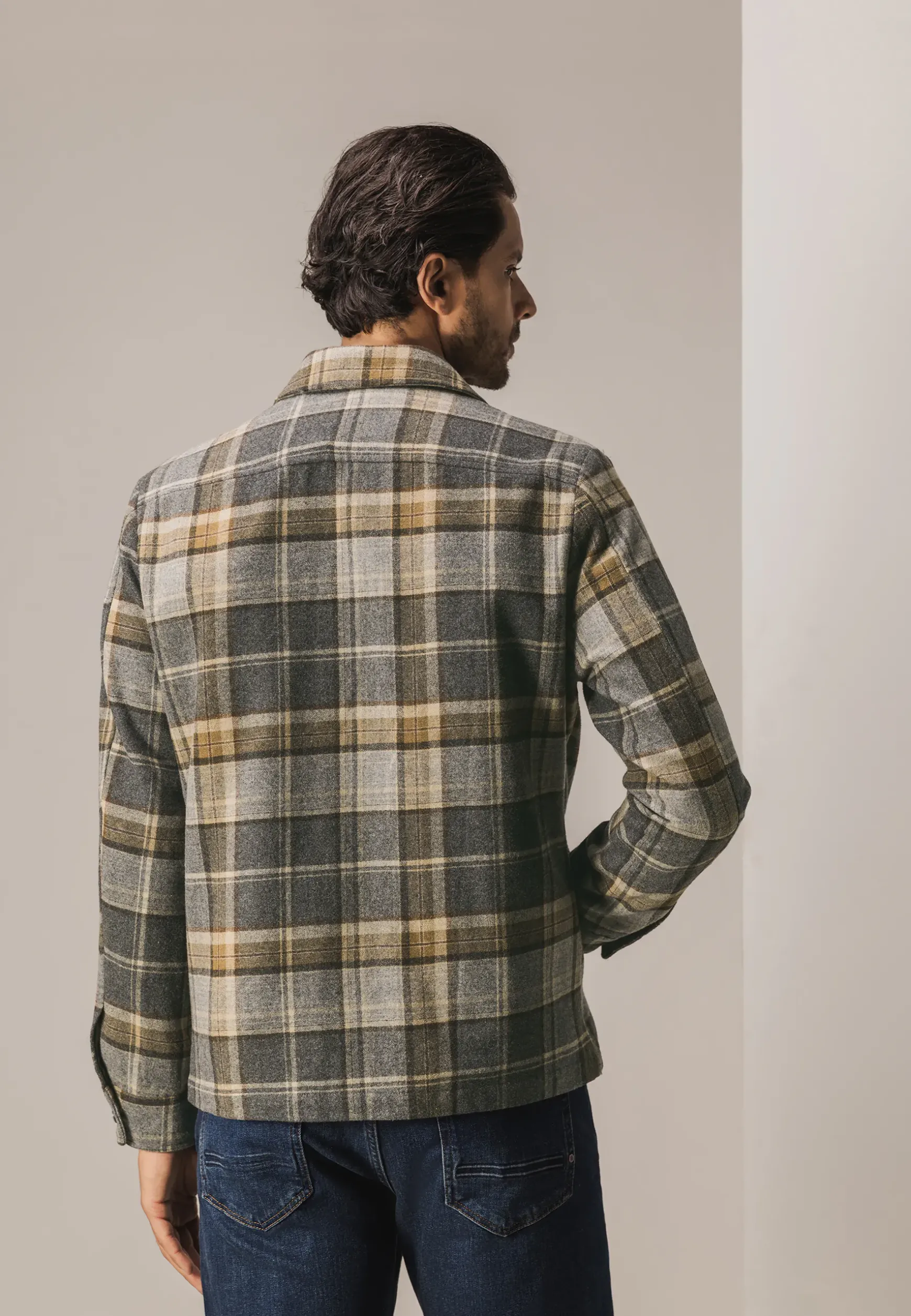 Geruit overshirt van wolmix