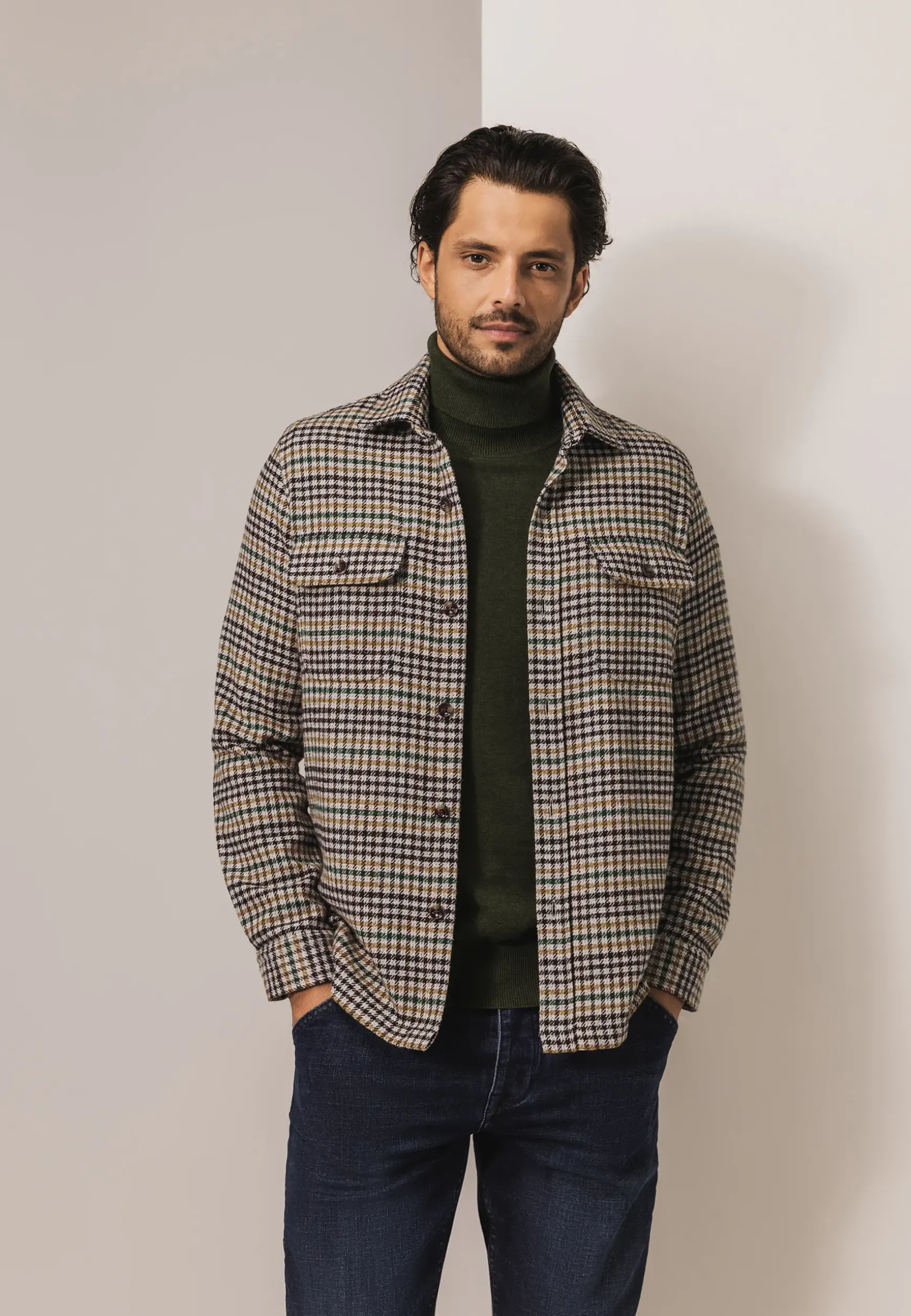 Overshirt met pied-de-poule dessin