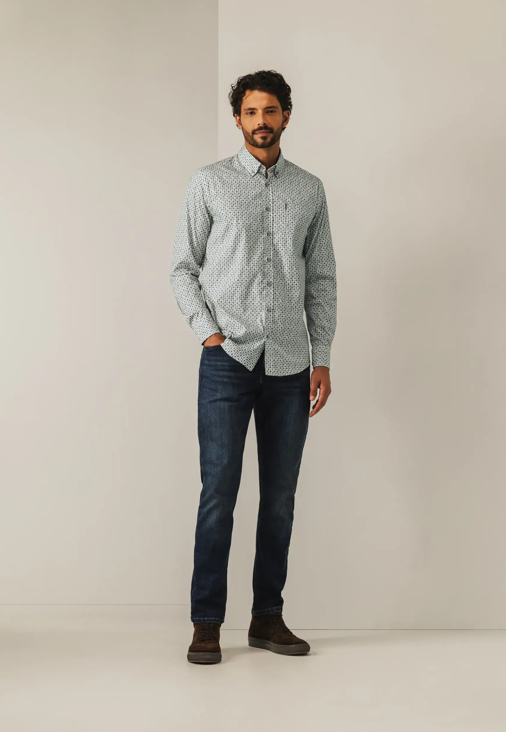 Poplin overhemd met all-over print