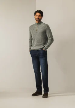 Trui met halve rits en nylon-details
