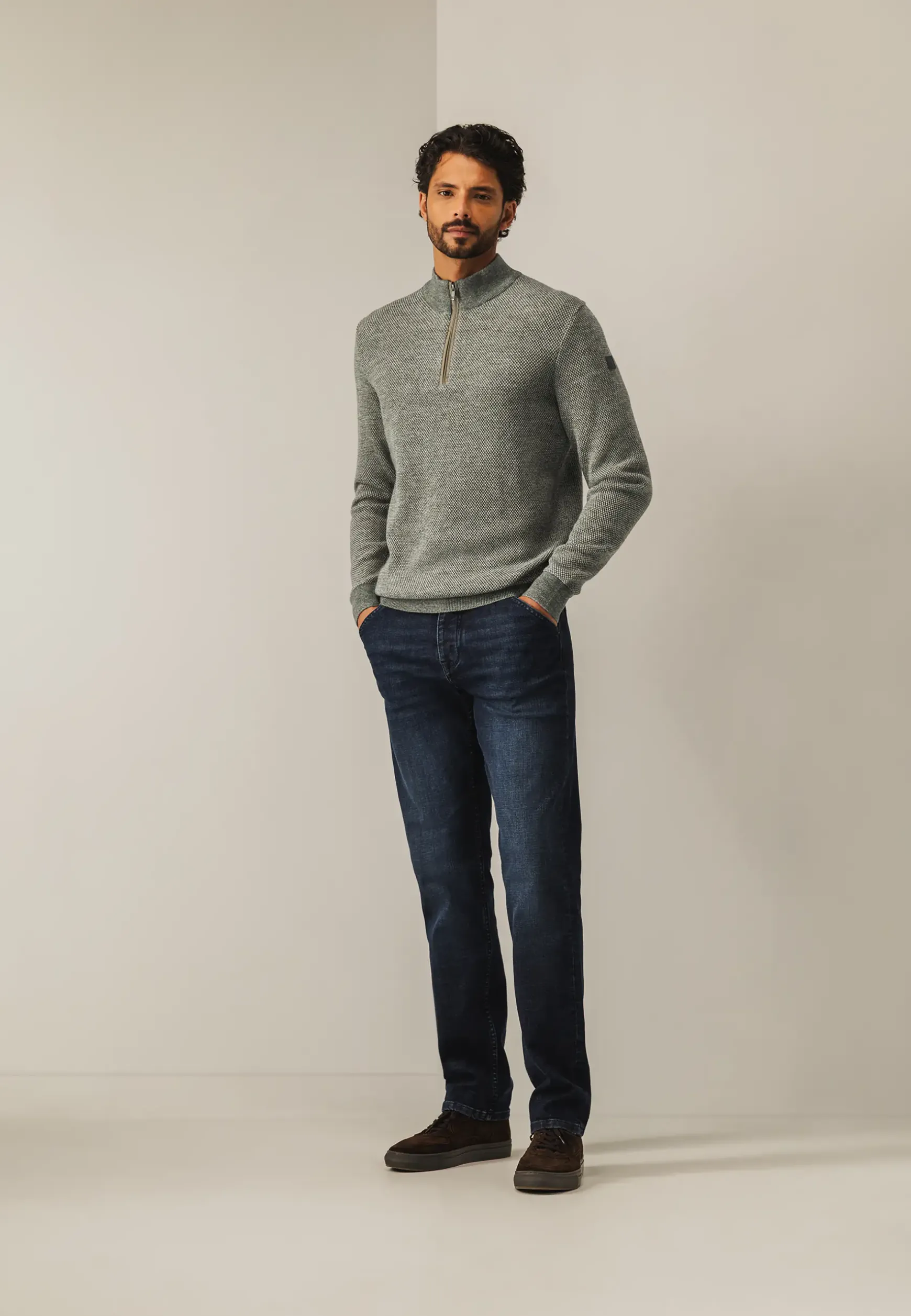 Trui met halve rits en nylon-details