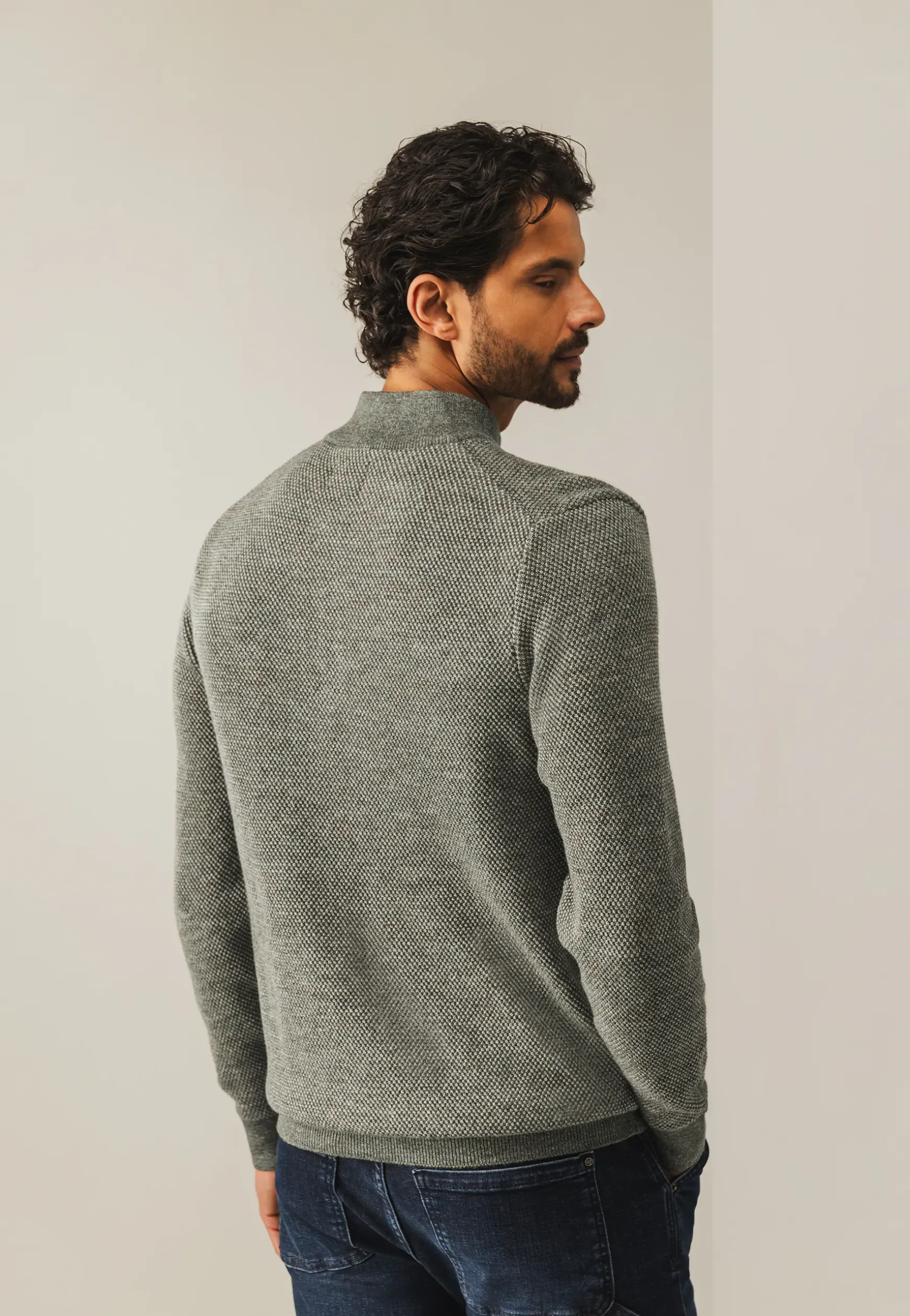 Trui met halve rits en nylon-details