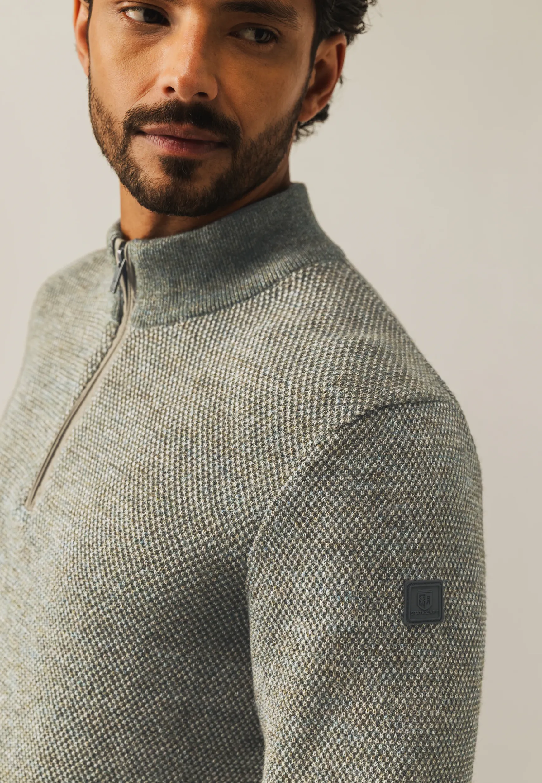 Trui met halve rits en nylon-details