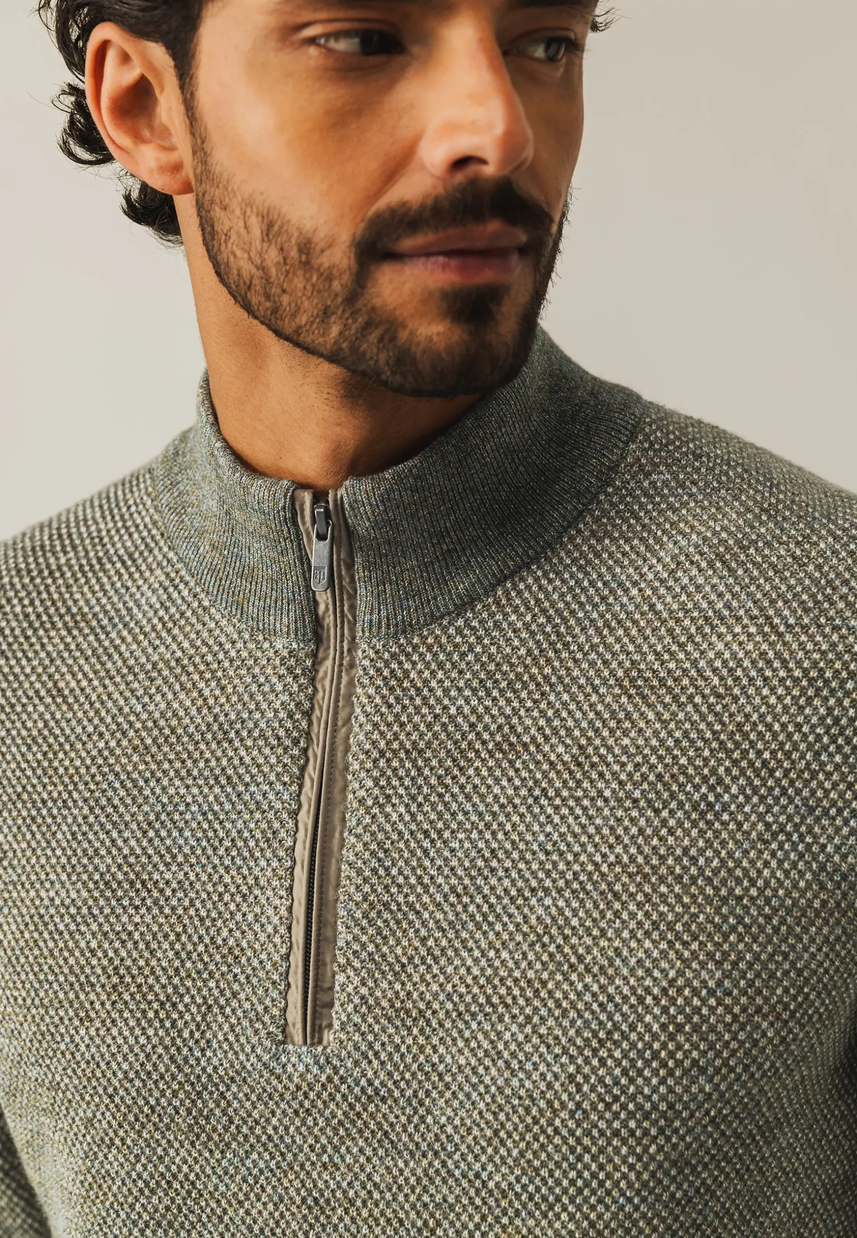 Trui met halve rits en nylon-details