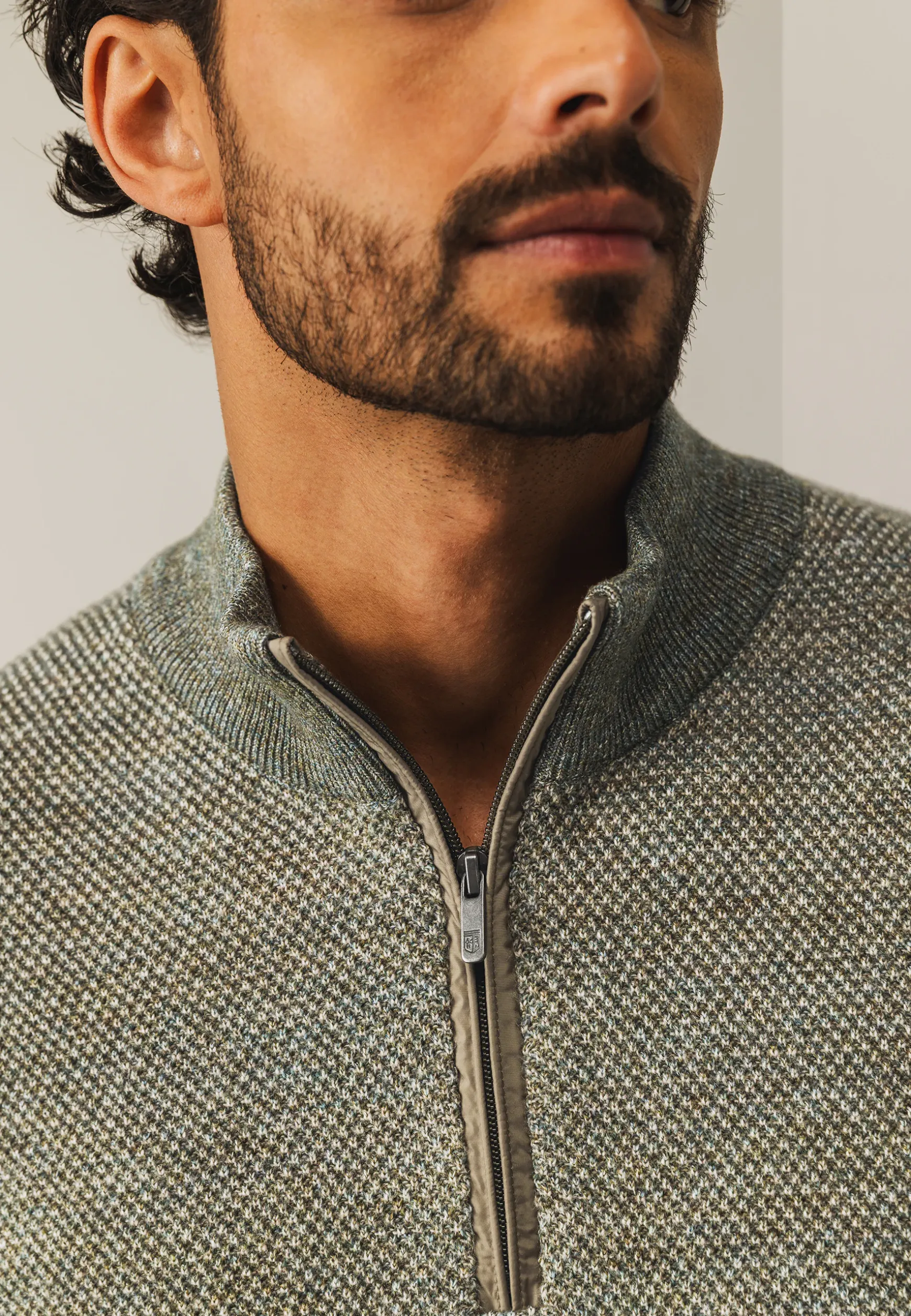 Trui met halve rits en nylon-details
