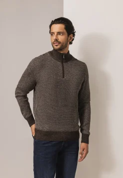 Trui met halve rits en nylon-details