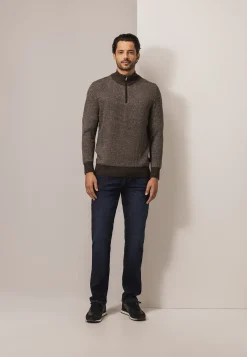 Trui met halve rits en nylon-details