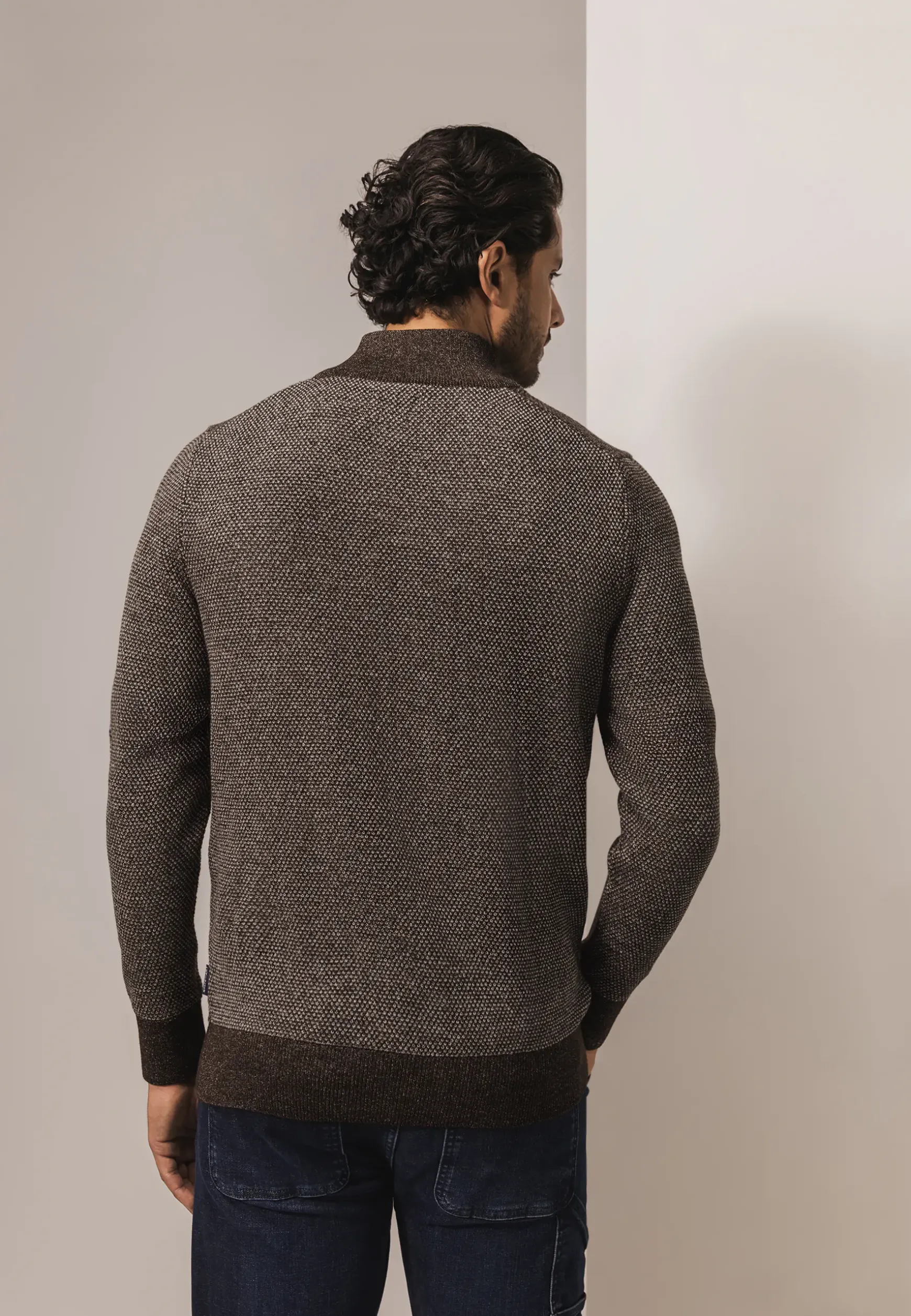 Trui met halve rits en nylon-details