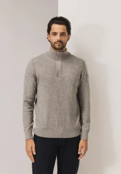Trui met halve rits en nylon-details