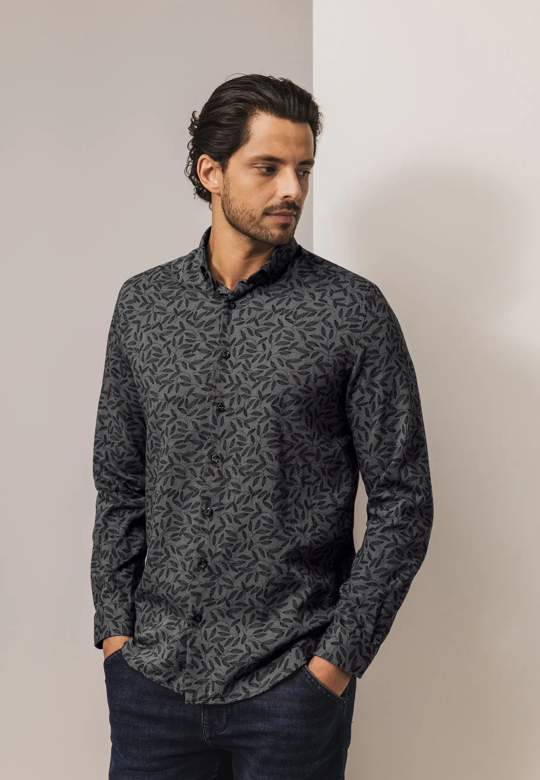 Twill overhemd met botanische print